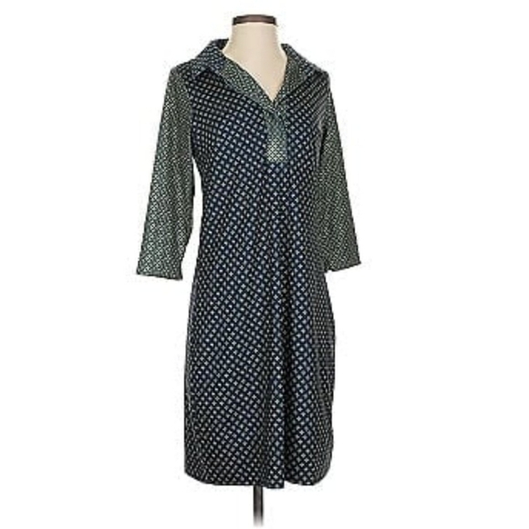 Gretchen Scott Navy Diamond Print Shift Dress Medium Designer - Picture 1 of 14